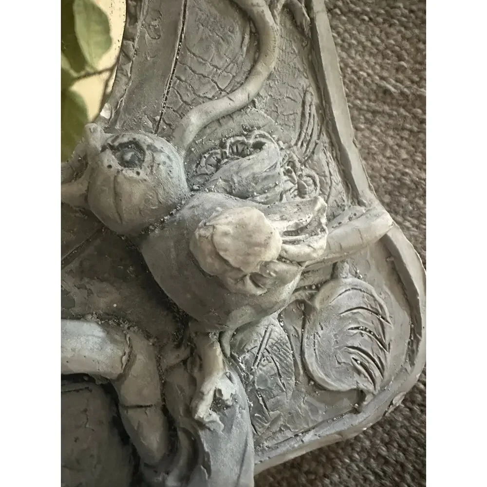 Vintage Pottery Mirror wall hanging hand made birds distressed heavy gray decor